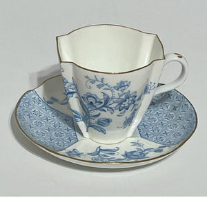 Antique China Brownfield & Son Teacup and Saucer-Blue Floral with Gold Trim